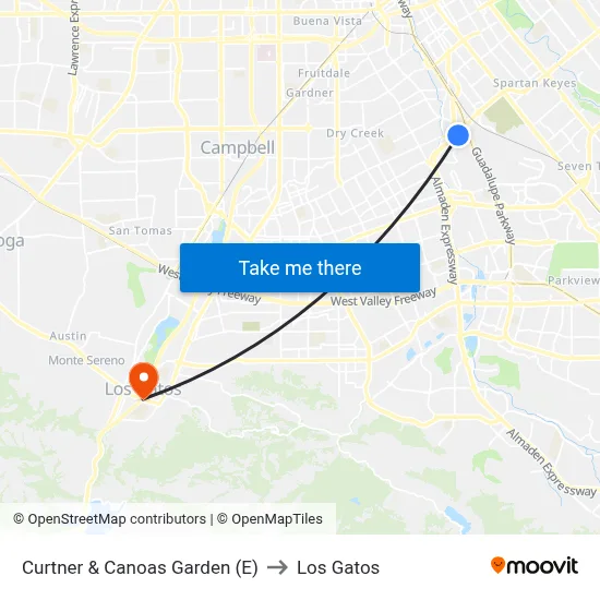 Curtner & Canoas Garden (E) to Los Gatos map