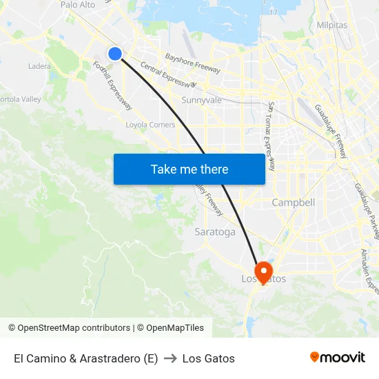El Camino & Arastradero (E) to Los Gatos map