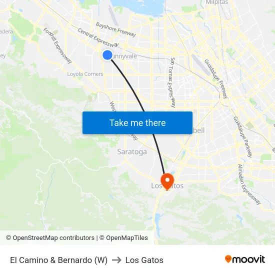 El Camino & Bernardo (W) to Los Gatos map