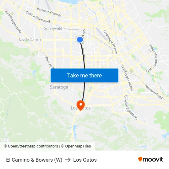 El Camino & Bowers (W) to Los Gatos map