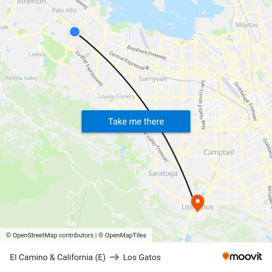 El Camino & California (E) to Los Gatos map