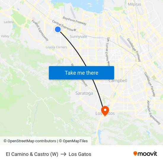 El Camino & Castro (W) to Los Gatos map