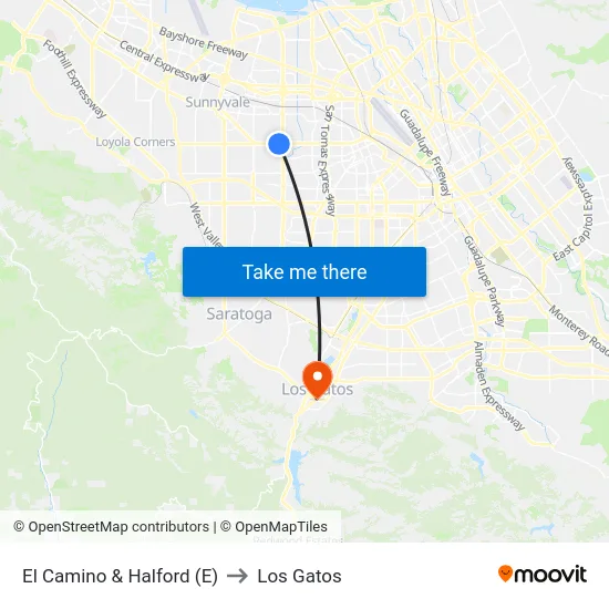 El Camino & Halford (E) to Los Gatos map