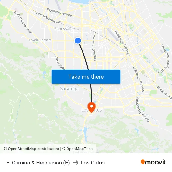 El Camino & Henderson (E) to Los Gatos map