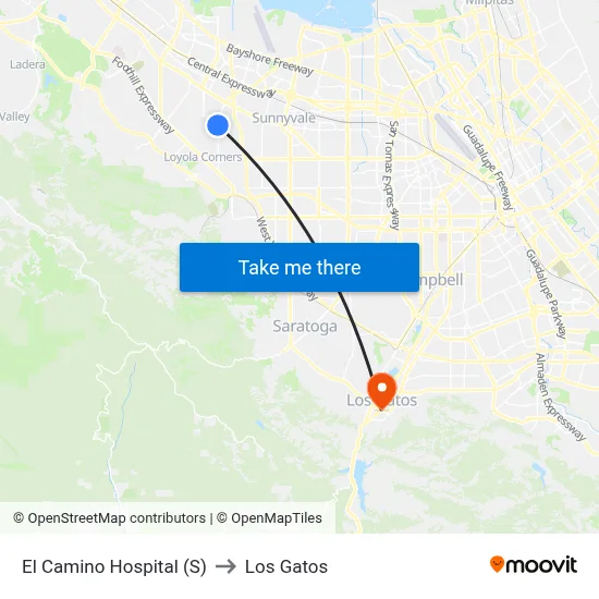 El Camino Hospital (S) to Los Gatos map