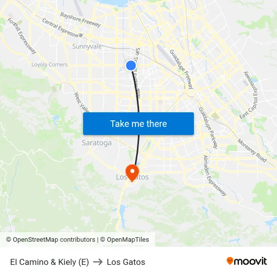 El Camino & Kiely (E) to Los Gatos map