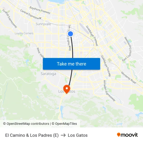 El Camino & Los Padres (E) to Los Gatos map
