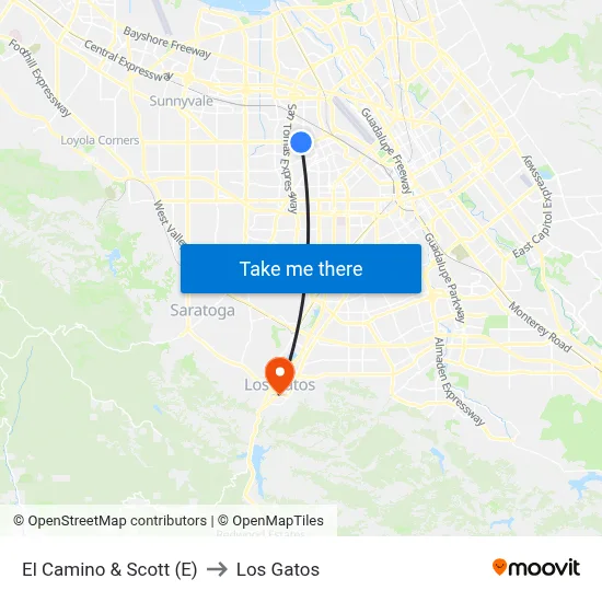 El Camino & Scott (E) to Los Gatos map