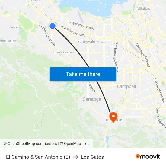 El Camino & San Antonio (E) to Los Gatos map
