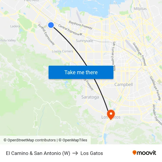 El Camino & San Antonio (W) to Los Gatos map