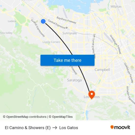 El Camino & Showers (E) to Los Gatos map