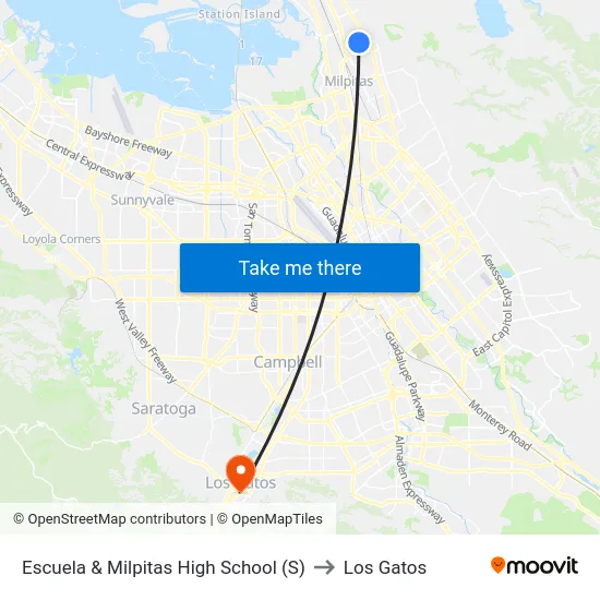 Escuela & Milpitas High School (S) to Los Gatos map