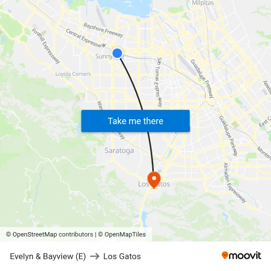 Evelyn & Bayview (E) to Los Gatos map