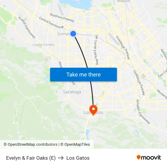 Evelyn & Fair Oaks (E) to Los Gatos map