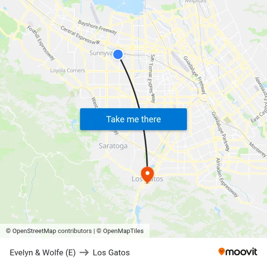 Evelyn & Wolfe (E) to Los Gatos map