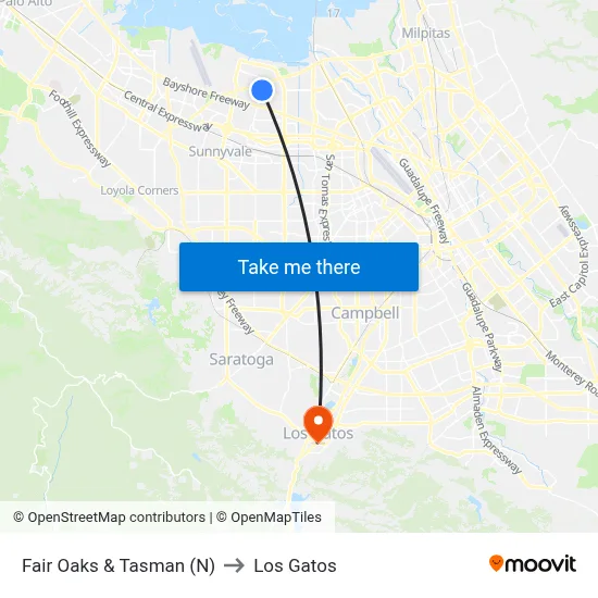 Fair Oaks & Tasman (N) to Los Gatos map