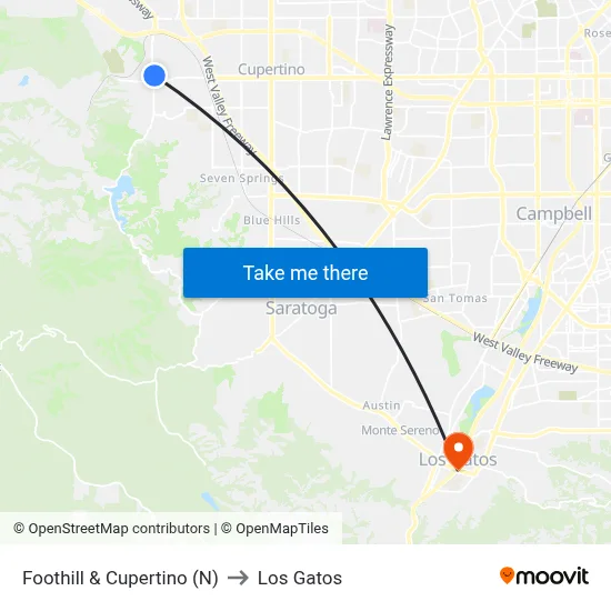 Foothill & Cupertino (N) to Los Gatos map