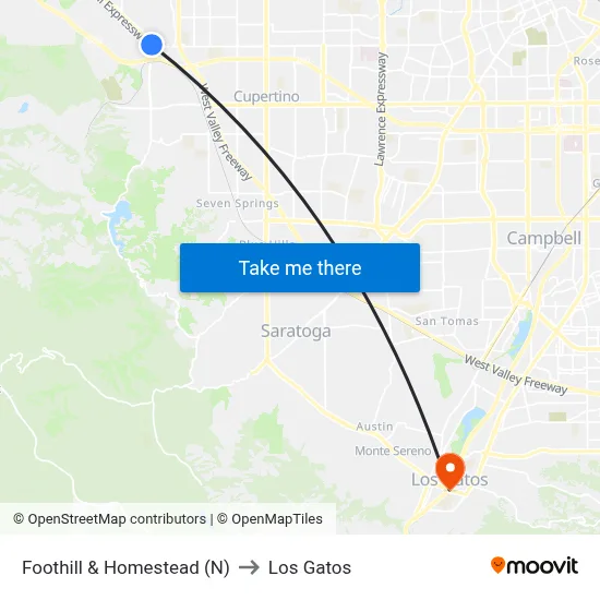 Foothill & Homestead (N) to Los Gatos map