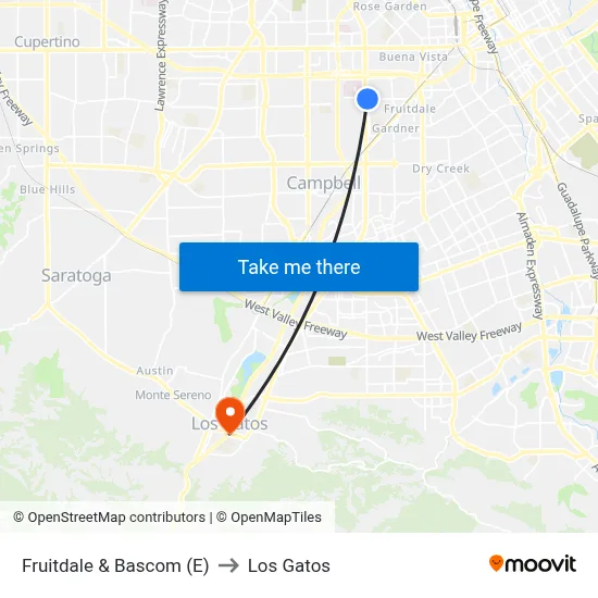 Fruitdale & Bascom (E) to Los Gatos map