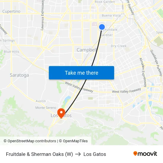 Fruitdale & Sherman Oaks (W) to Los Gatos map
