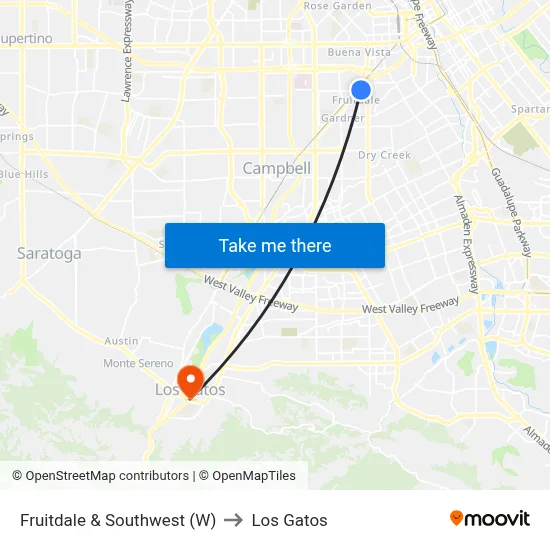 Fruitdale & Southwest (W) to Los Gatos map