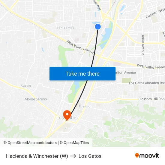 Hacienda & Winchester (W) to Los Gatos map