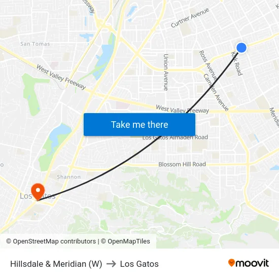 Hillsdale & Meridian (W) to Los Gatos map