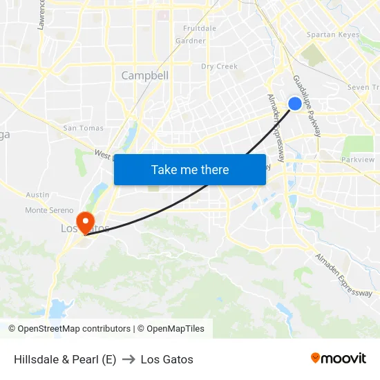 Hillsdale & Pearl (E) to Los Gatos map