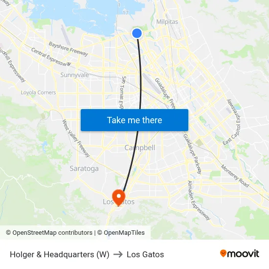 Holger & Headquarters (W) to Los Gatos map
