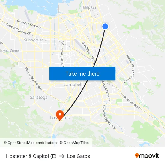 Hostetter & Capitol (E) to Los Gatos map