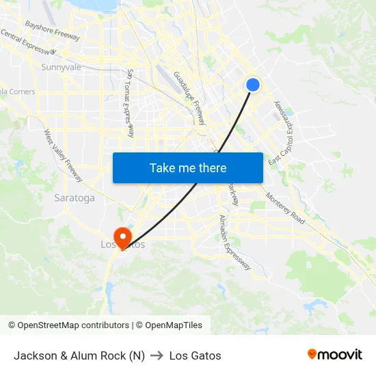 Jackson & Alum Rock (N) to Los Gatos map