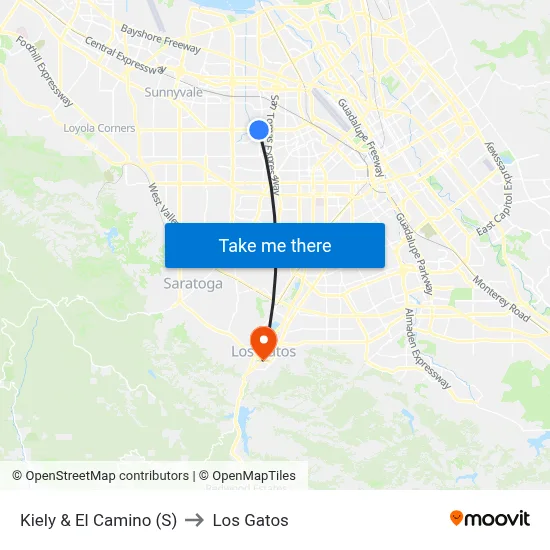 Kiely & El Camino (S) to Los Gatos map