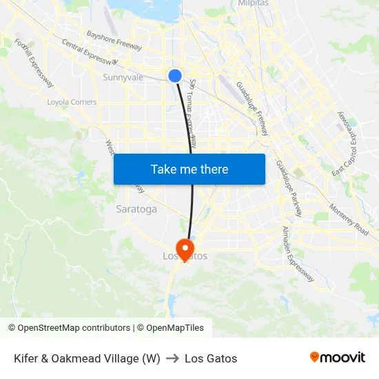Kifer & Oakmead Village (W) to Los Gatos map