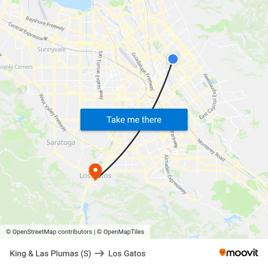 King & Las Plumas (S) to Los Gatos map