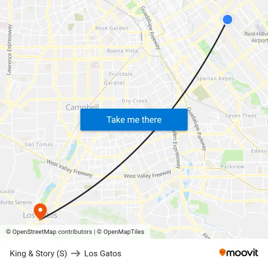 King & Story (S) to Los Gatos map