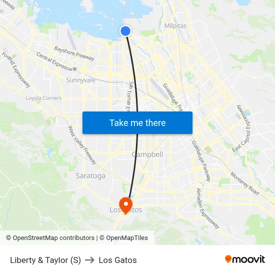 Liberty & Taylor (S) to Los Gatos map