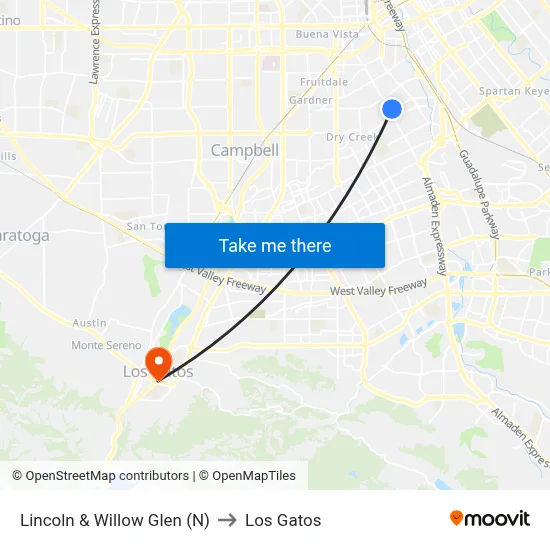 Lincoln & Willow Glen (N) to Los Gatos map