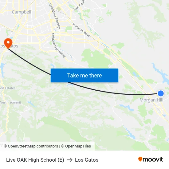 Live OAK High School (E) to Los Gatos map