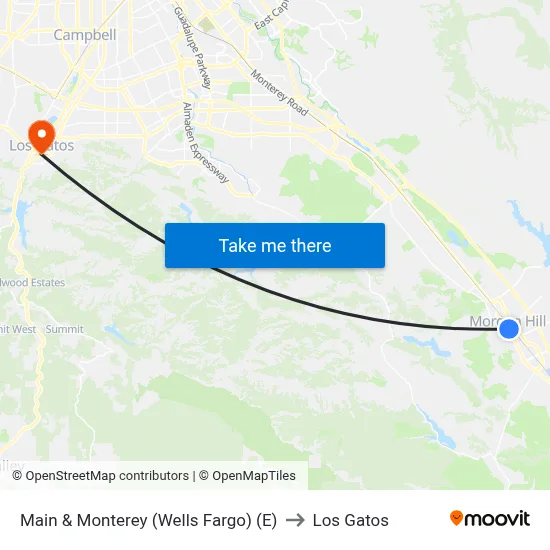Main & Monterey (Wells Fargo) (E) to Los Gatos map