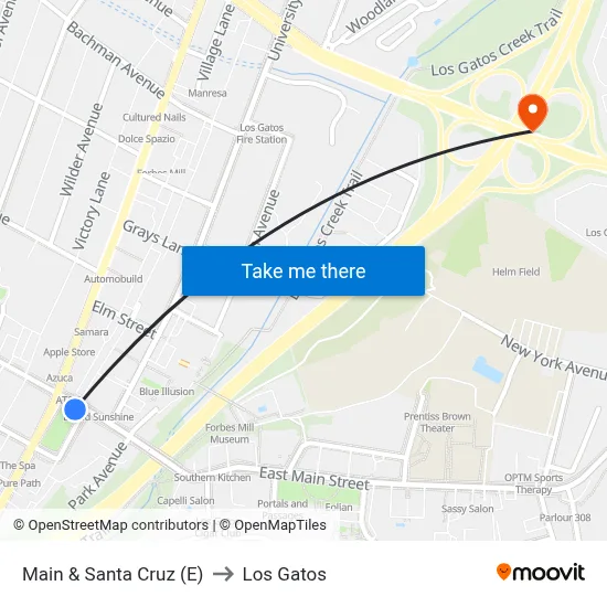 Main & Santa Cruz (E) to Los Gatos map