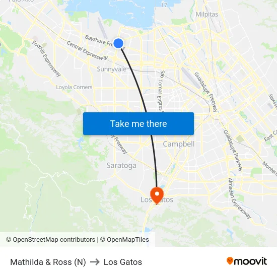 Mathilda & Ross (N) to Los Gatos map