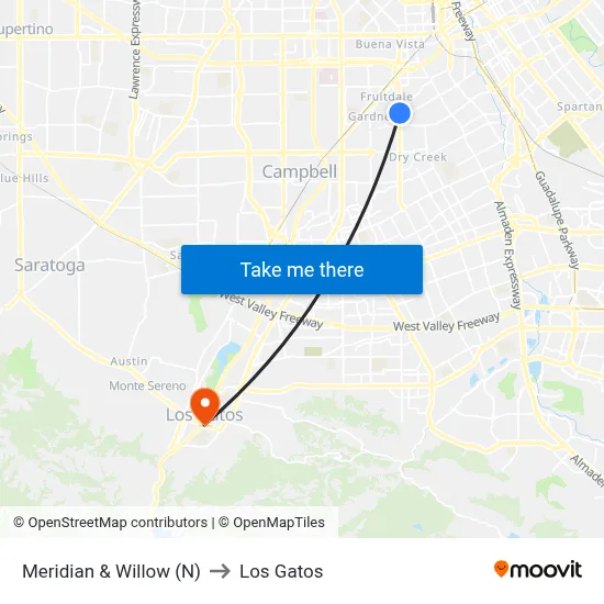 Meridian & Willow (N) to Los Gatos map