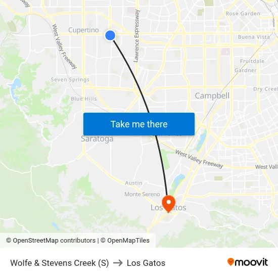 Wolfe & Stevens Creek (S) to Los Gatos map
