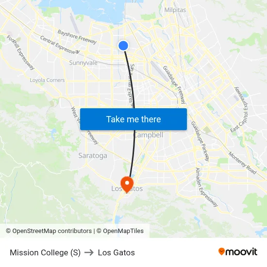 Mission College (S) to Los Gatos map