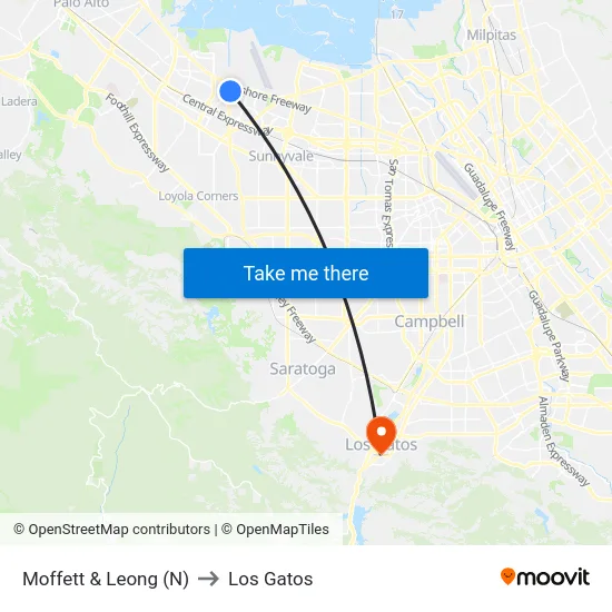 Moffett & Leong (N) to Los Gatos map