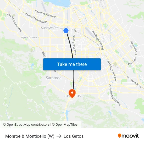 Monroe & Monticello (W) to Los Gatos map