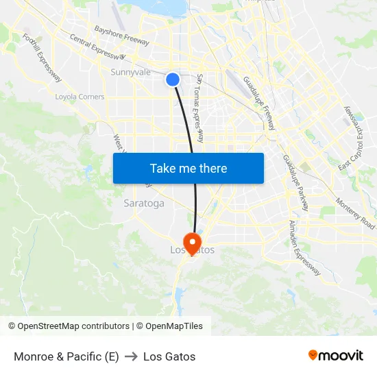 Monroe & Pacific (E) to Los Gatos map