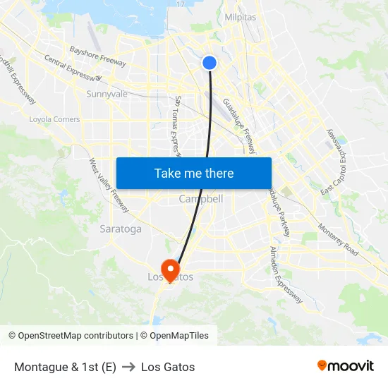 Montague & 1st (E) to Los Gatos map