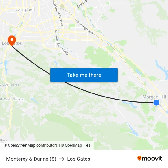 Monterey & Dunne (S) to Los Gatos map