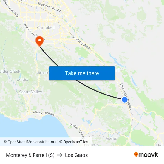 Monterey & Farrell (S) to Los Gatos map